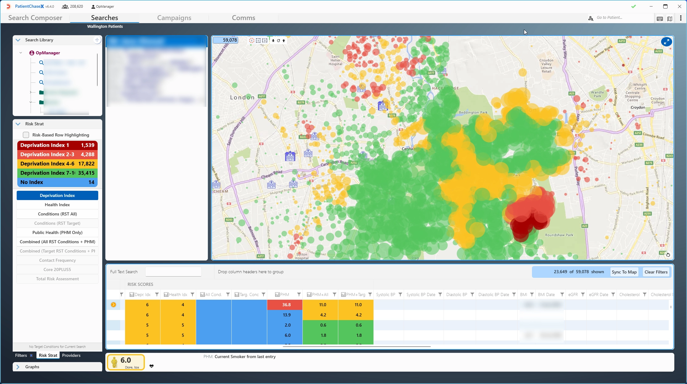 PatientChaseX map view showing deprivation data