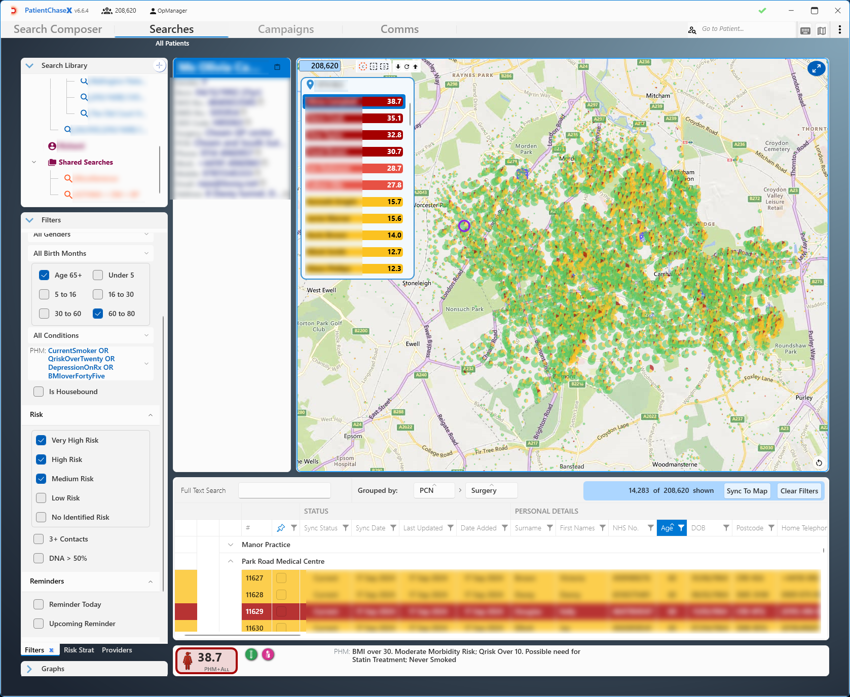 PatientChaseX cohort management view